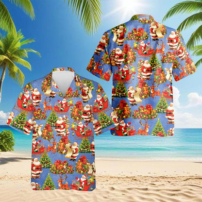 Santa Claus Christmas Night Hawaiian Shirt for Men, Button Down Aloha Shirt - Azhawaiian