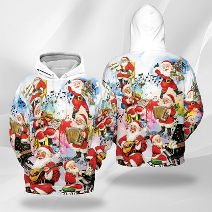 Musical Santa Claus Christmas All Over Print Hoodie, Funny Holiday Graphic Design