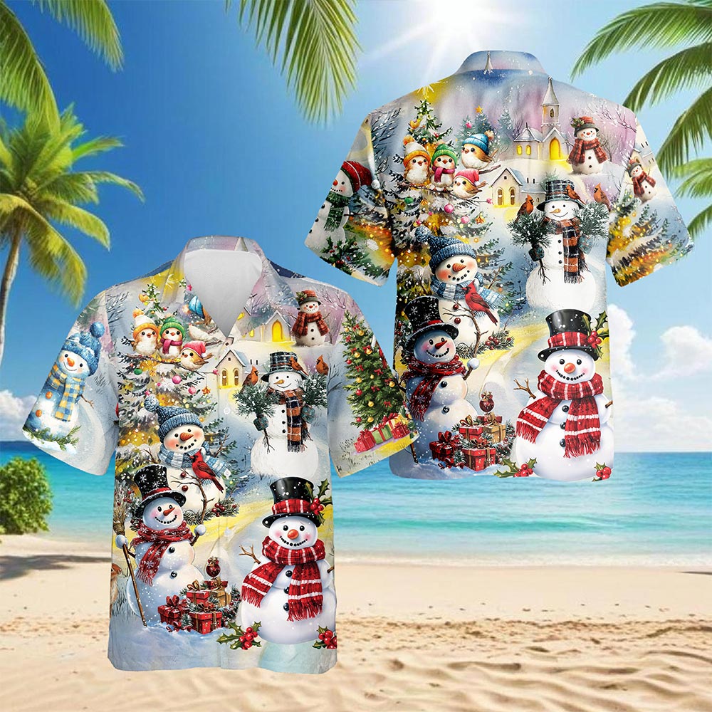 Snowman Christmas Hawaiian Shirt for Men, Button Down Aloha Shirt - Azhawaiian
