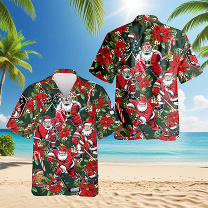 Santa Claus Hockey Hawaiian Shirt for Men, Button Down Aloha Shirt - Azhawaiian