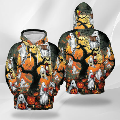 Ghost Halloween All Over Print Hoodie, Pumpkins Graphic Design