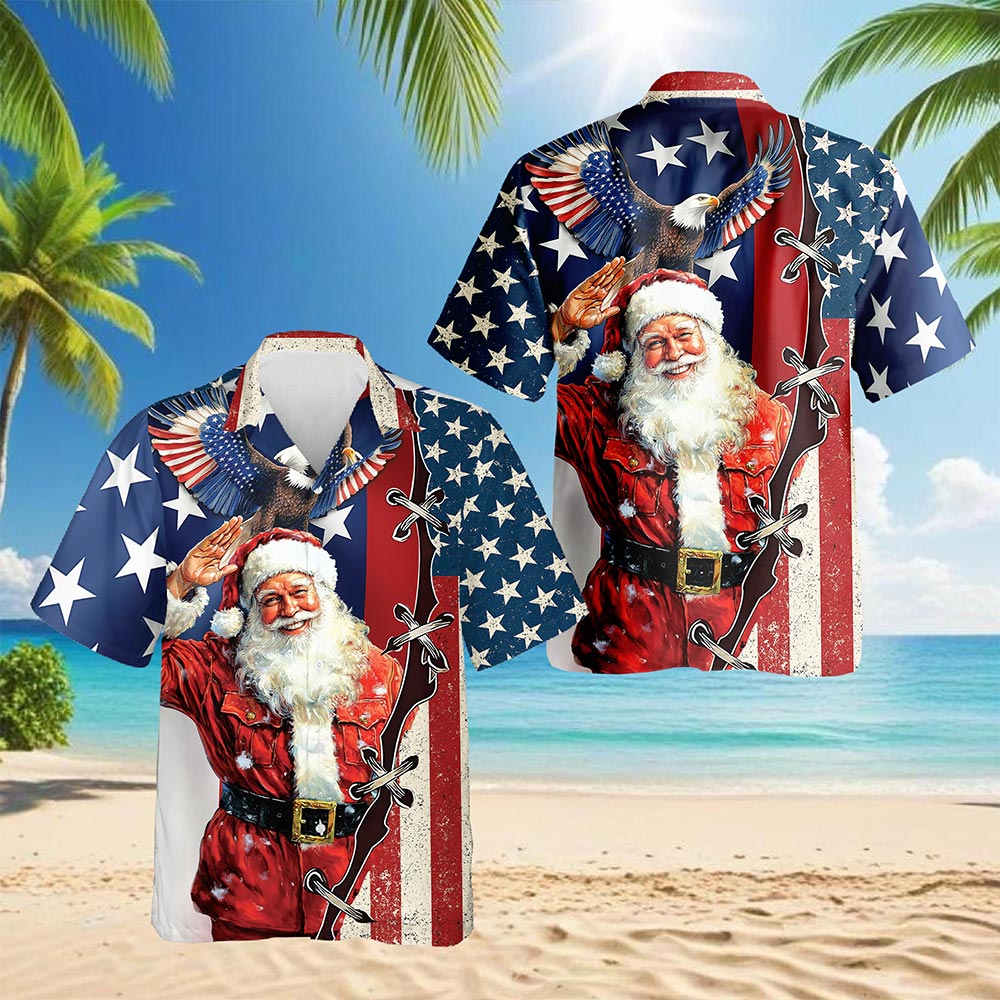 Patriotism American Christmas Hawaiian Shirt for Men, Button Down Aloha Shirt - Azhawaiian