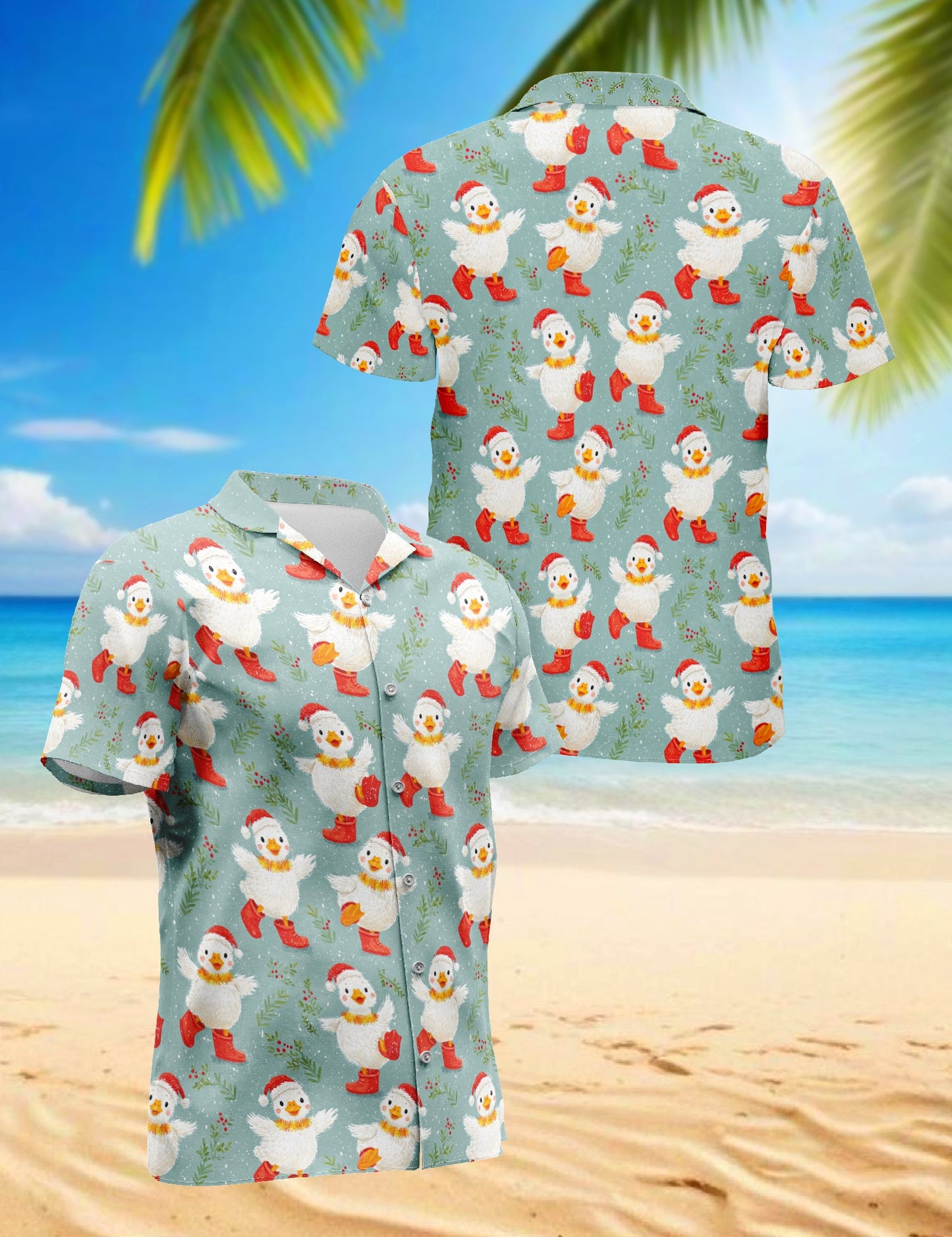 Snowy Christmas Duck Hawaiian Shirt for Men, Button Down Aloha Shirt - Azhawaiian