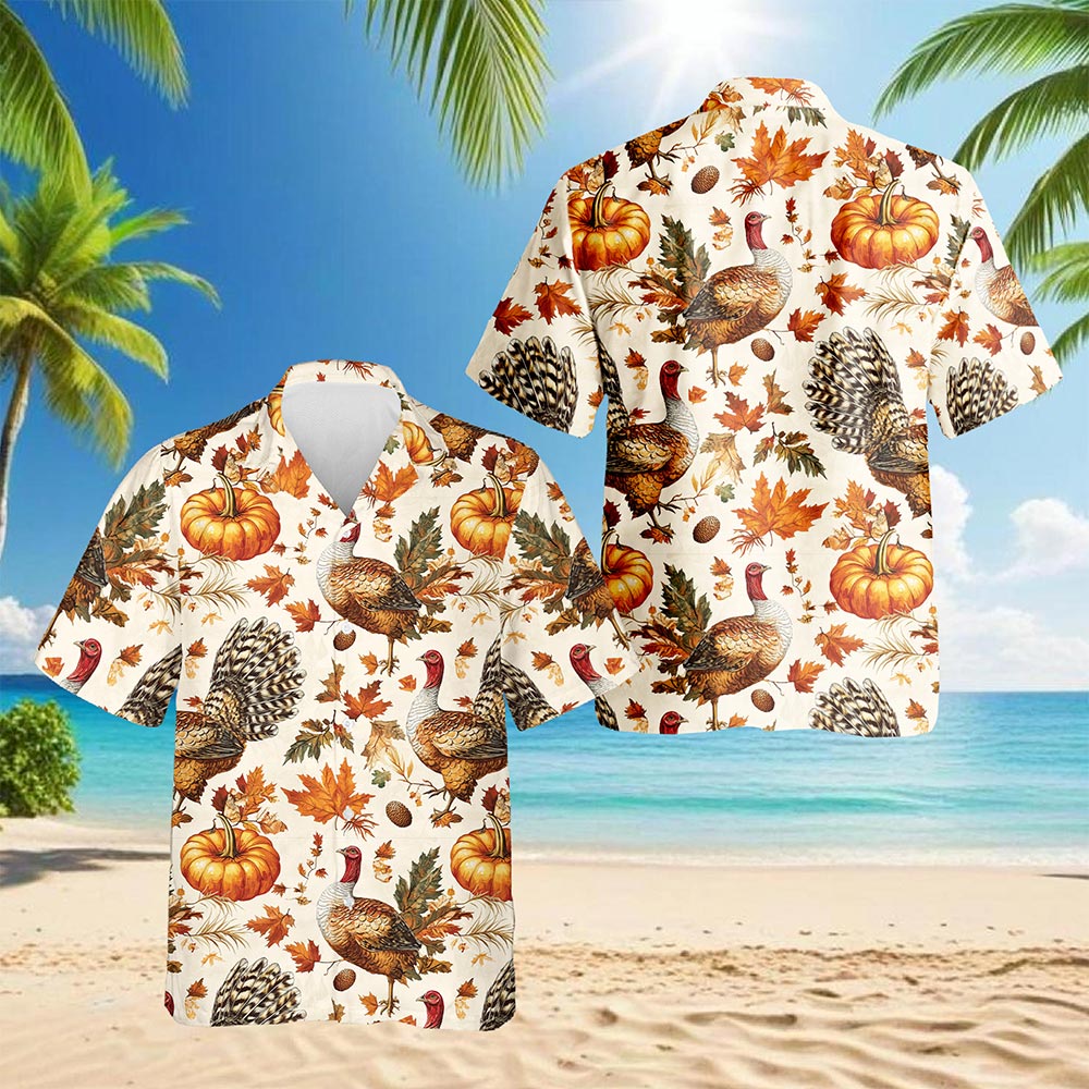 Thanksgiving Turkey Sun Hawaiian Shirt for Men, Button Down Aloha Shirt - Azhawaiian