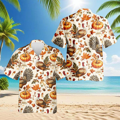 Thanksgiving Turkey Sun Hawaiian Shirt for Men, Button Down Aloha Shirt - Azhawaiian