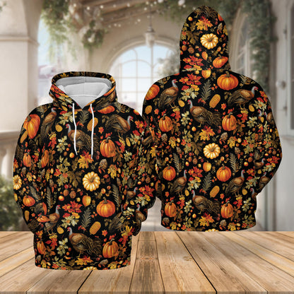 Happy Turkey Day Thanksgiving All Over Print Hoodie, Pumpkin Graphic Design