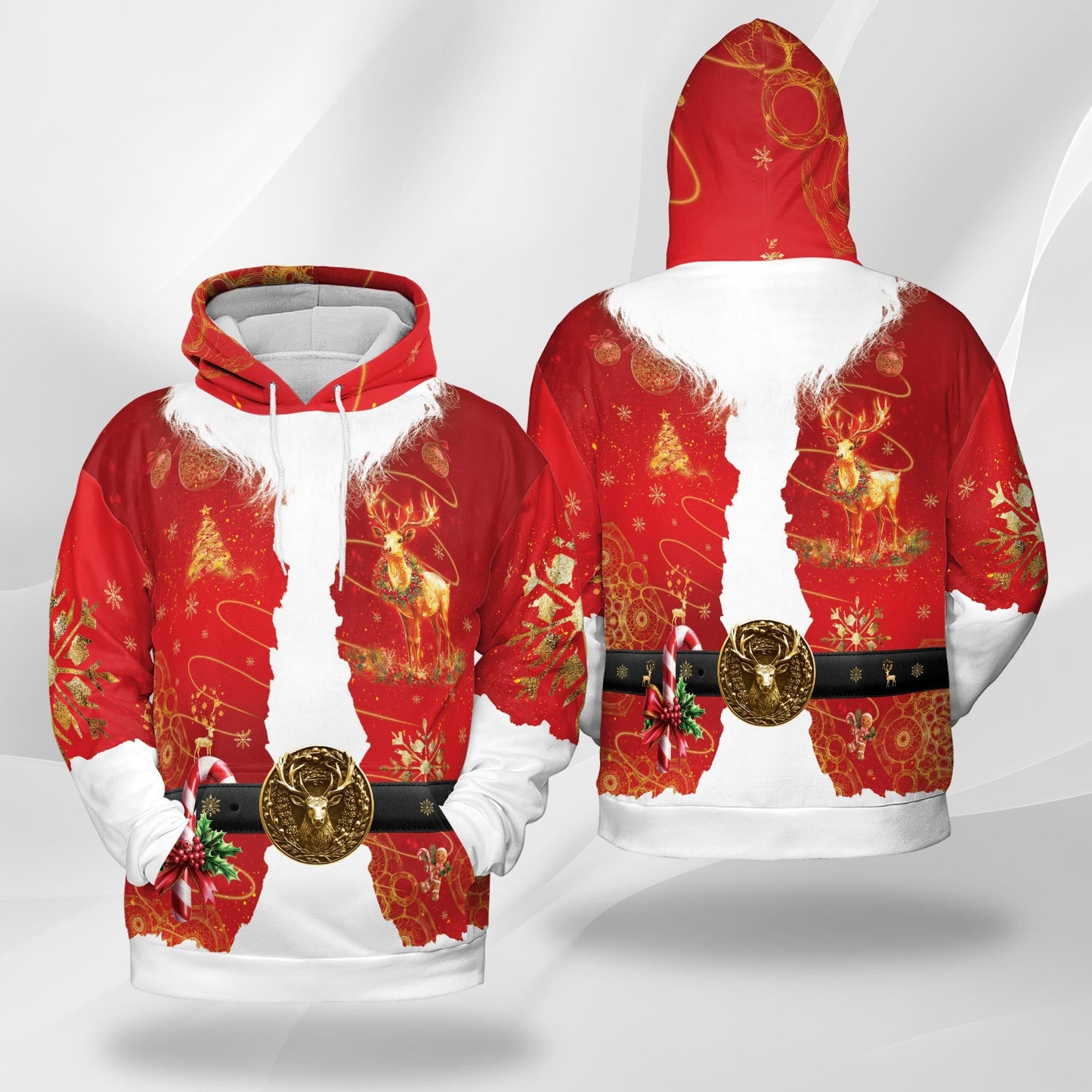 Santa Costume Christmas All Over Print Hoodie, Graphic Design Santa Claus