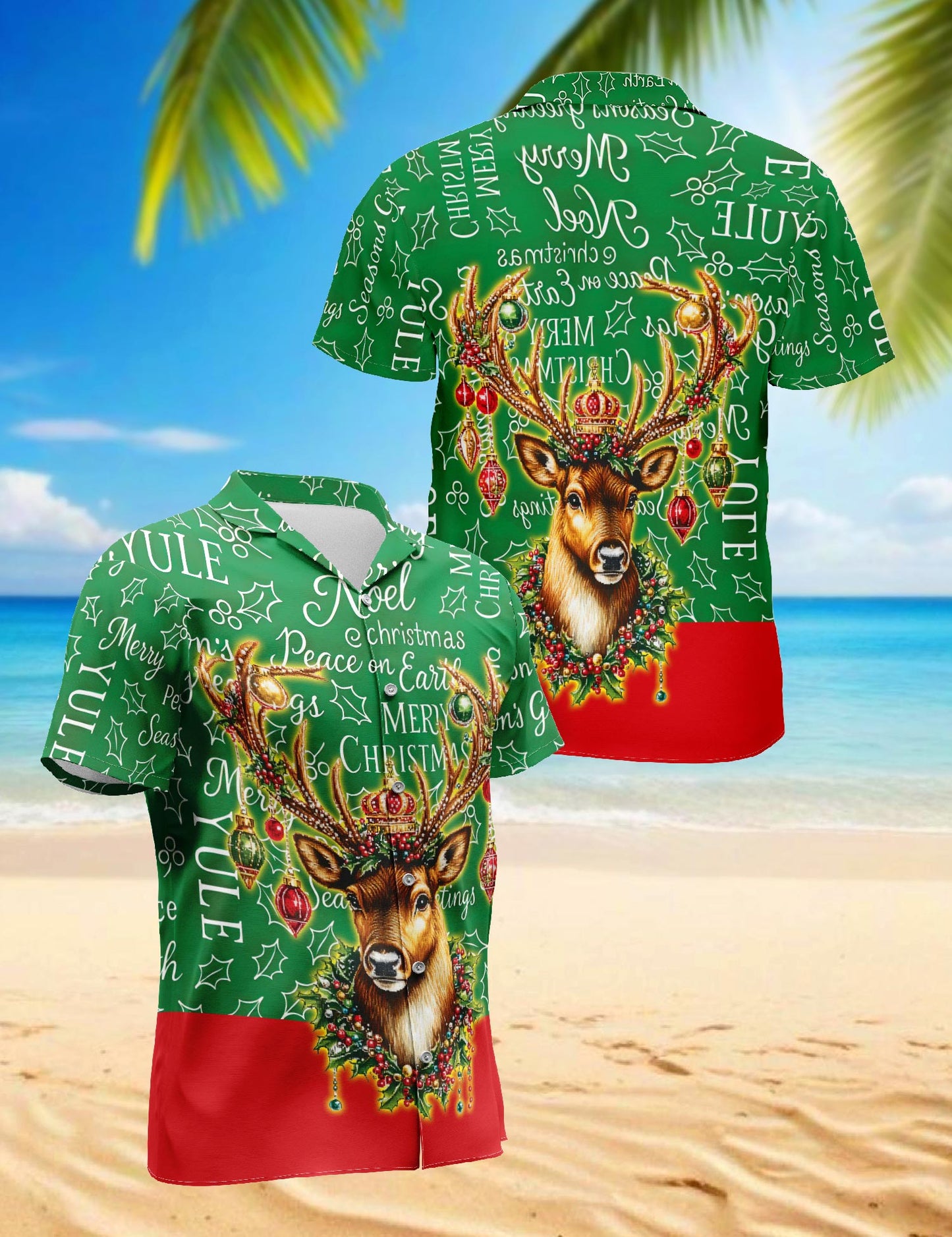 Reindeer Christmas Hawaiian Shirt for Men, Button Down Aloha Shirt - Azhawaiian