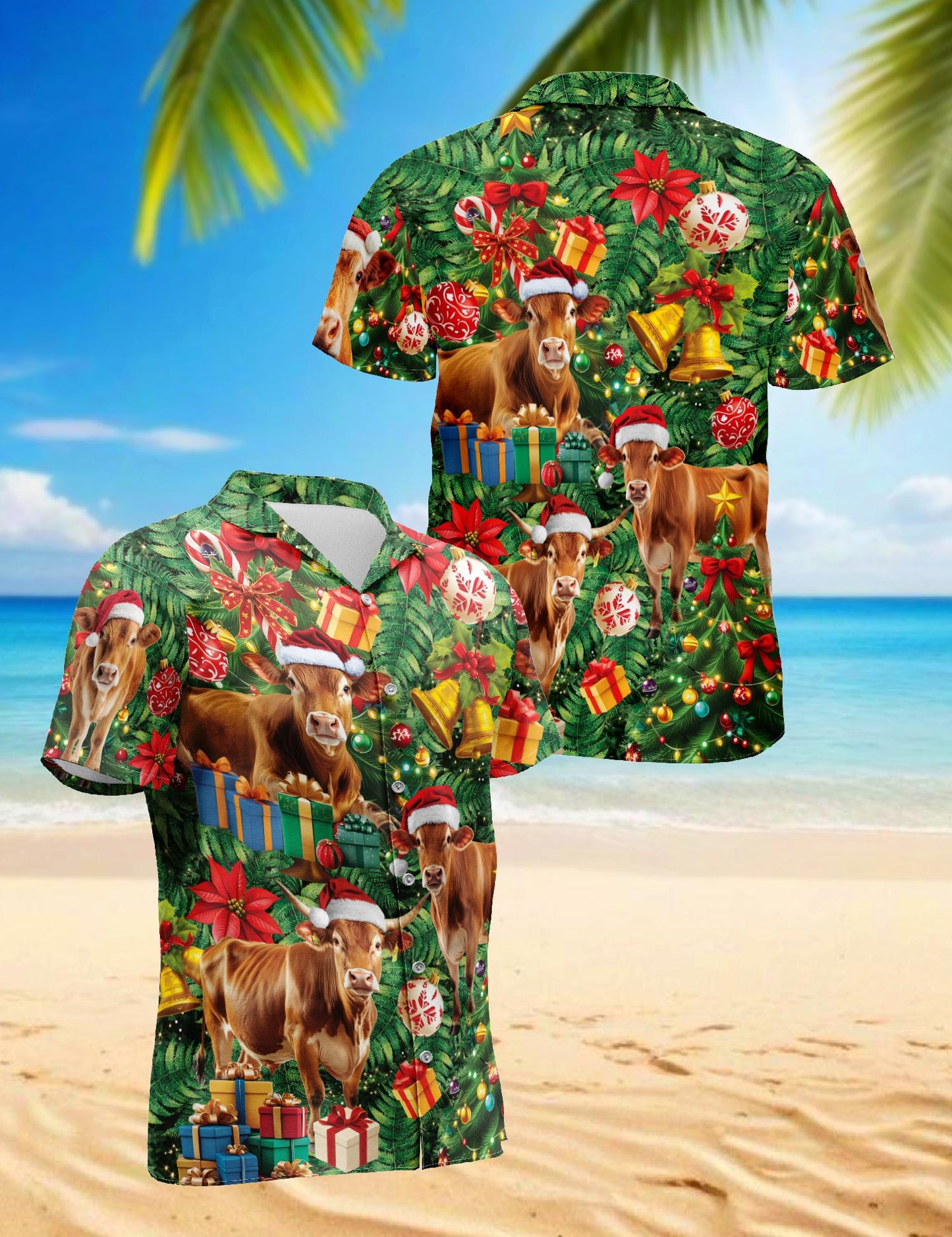 Christmas Cow Hawaiian Shirt for Men, Button Down Aloha Shirt - Azhawaiian