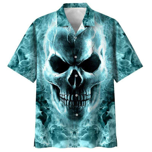 ALL OVER PRINT SKULL CYAN HAWAII SHIRT