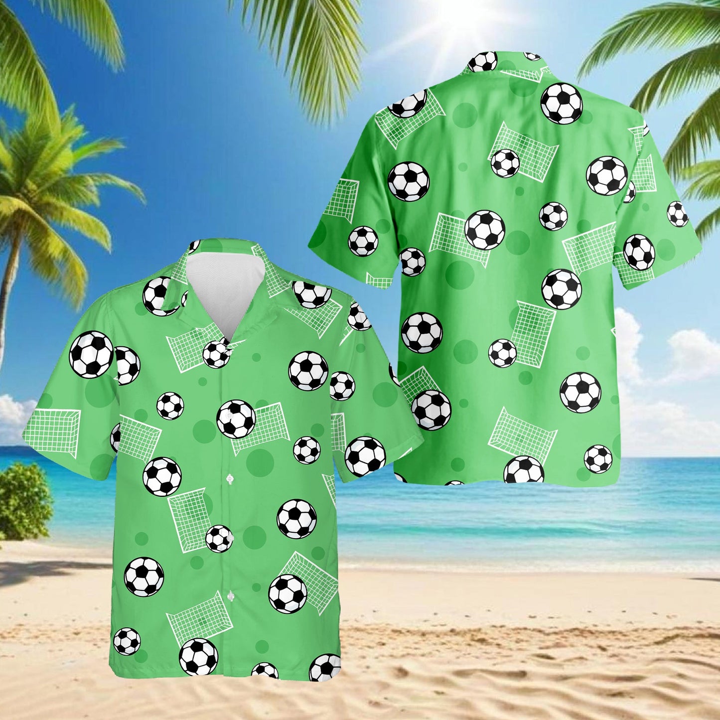 Soccer Ball Print Hawaiian Shirt for Men, Button Down Aloha Shirt - Azhawaiian