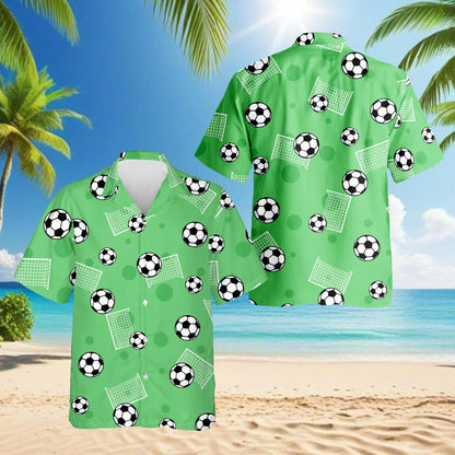 Soccer Ball Print Hawaiian Shirt for Men, Button Down Aloha Shirt - Azhawaiian