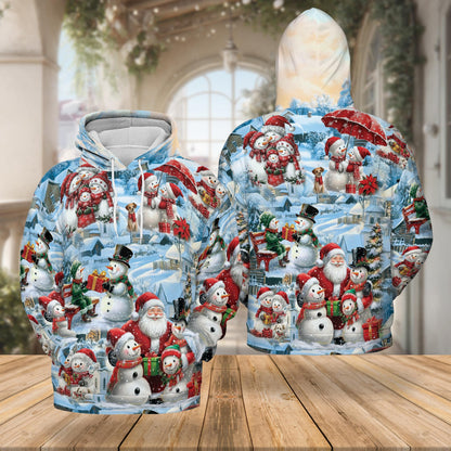 Snowman and Santa Claus Christmas All Over Print Hoodie