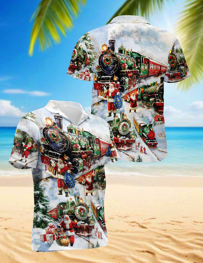 Christmas Train Hawaiian Shirt for Men, Button Down Aloha Shirt - Azhawaiian