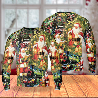 Santa Locomotive Christmas Unisex Sweatshirt – Christmas 3D All Over Print Design