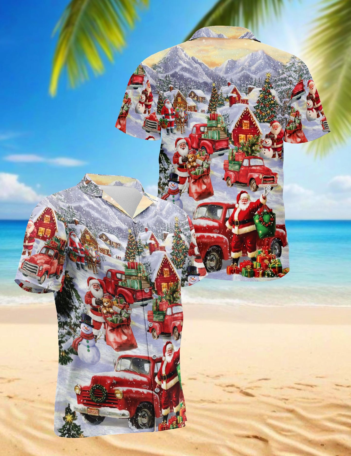 Christmas Red Truck Hawaiian Shirt for Men, Button Down Aloha Shirt - Azhawaiian