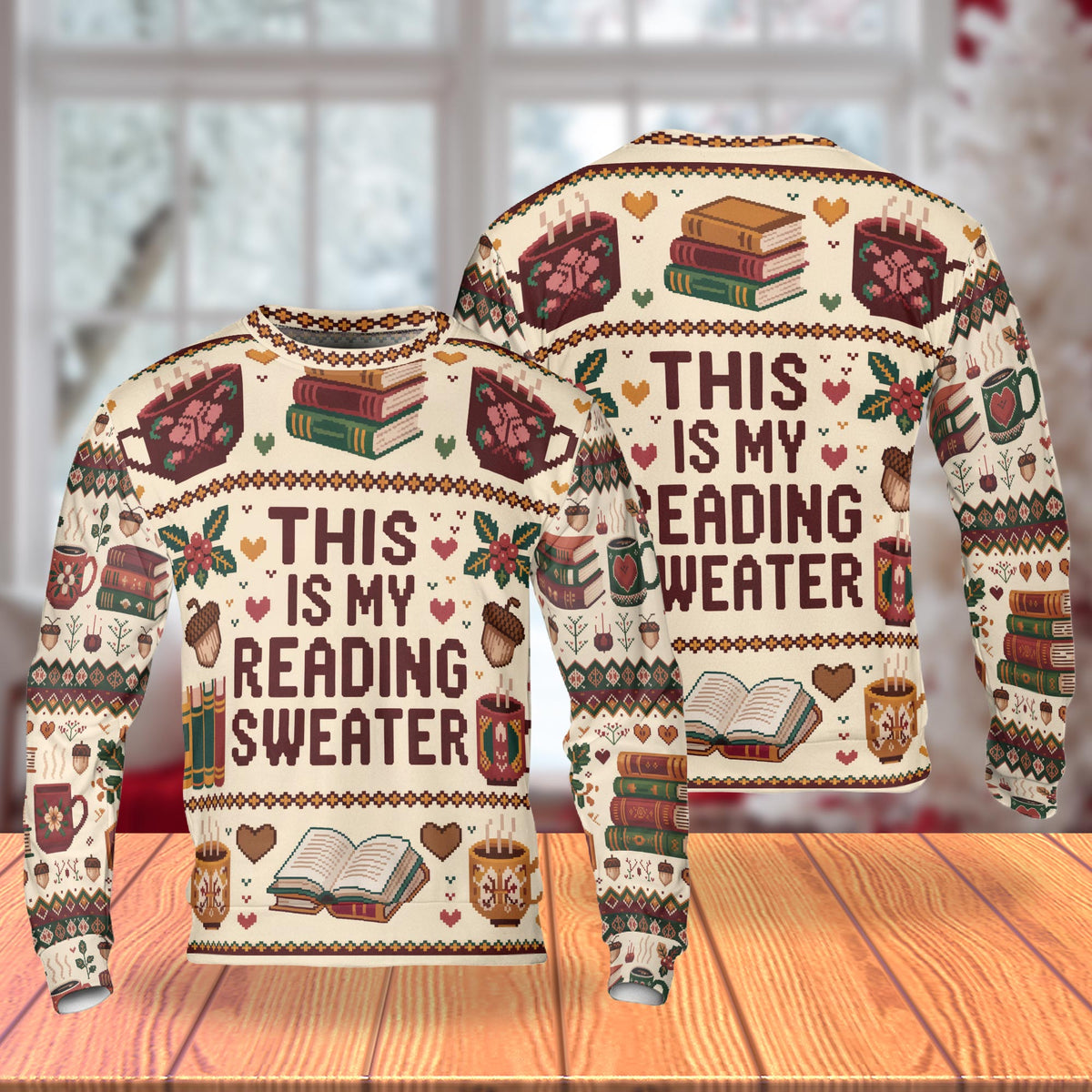 Ugly Christmas Book Coffee Unisex Sweatshirt – Christmas 3D All Over Print Design