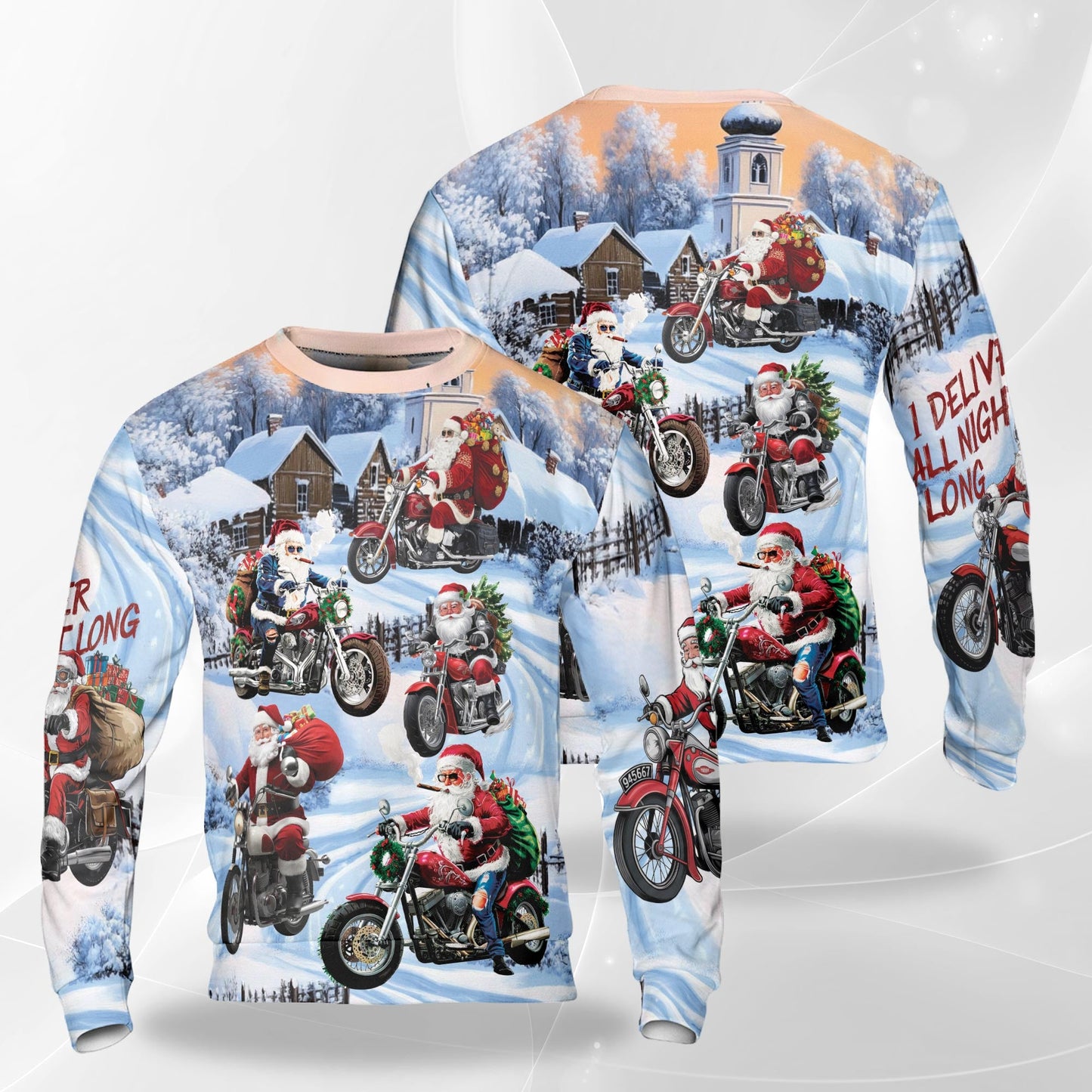 Santa Riding Motorcycle Christmas Sweatshirt – Christmas 3D All Over Print Design