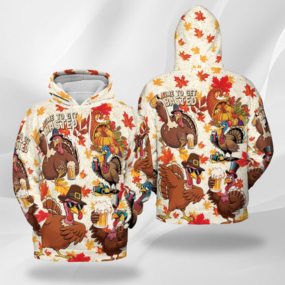 Turkey Day Thanksgiving All Over Print Hoodie, Turkey Drink Beer Graphic Design