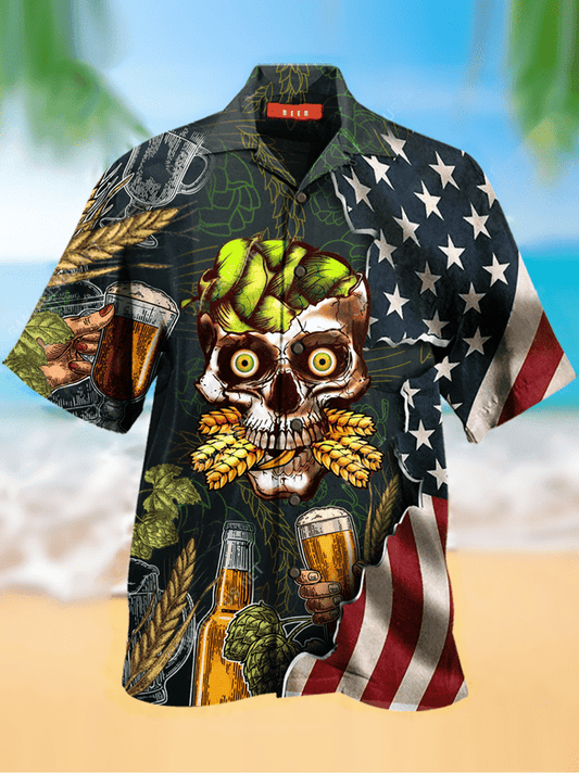 Cool Skull Hop Barley Halloween Hawaiian Aloha Shirts for Beer Lover #DH