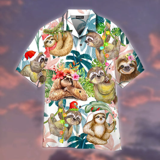 Merry Christmas With Happy Sloth Hawaiian Shirt | For Men &amp;amp; Women | Adult | Wt1529