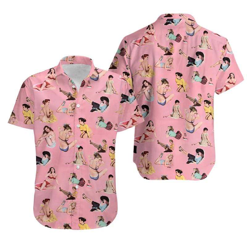 Amazing Retro Sexy Girl Pink Unisex Hawaiian Shirts