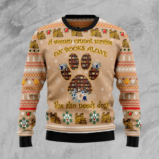 Dog And Book Lover Ugly Christmas Sweater 