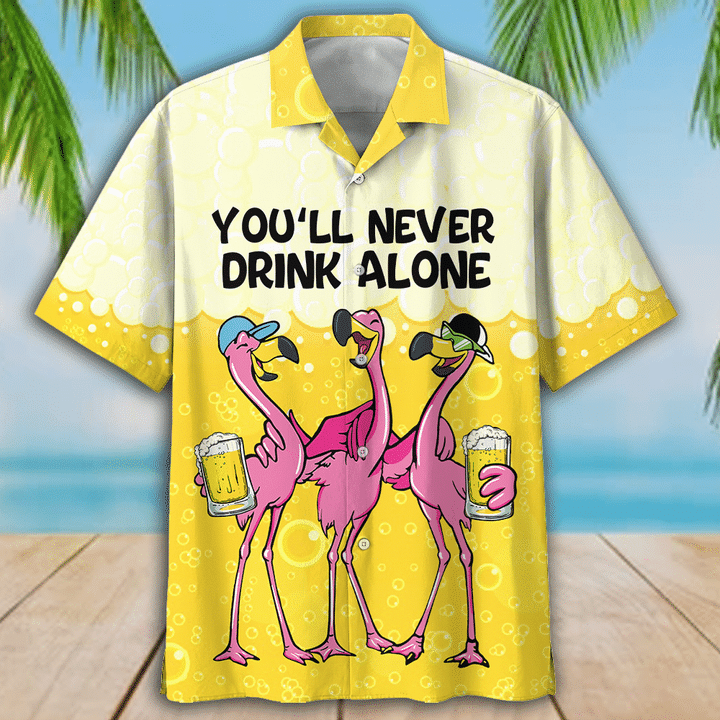 Flamingo You Will Never Drink Alone Hawaiian Shirt | For Men &amp;amp; Women | Adult | Hw8734