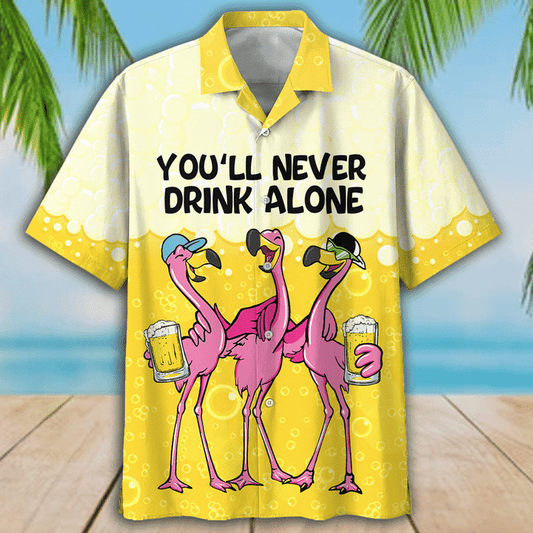 Flamingo You Will Never Drink Alone Hawaiian Shirt | For Men &amp;amp; Women | Adult | Hw8734