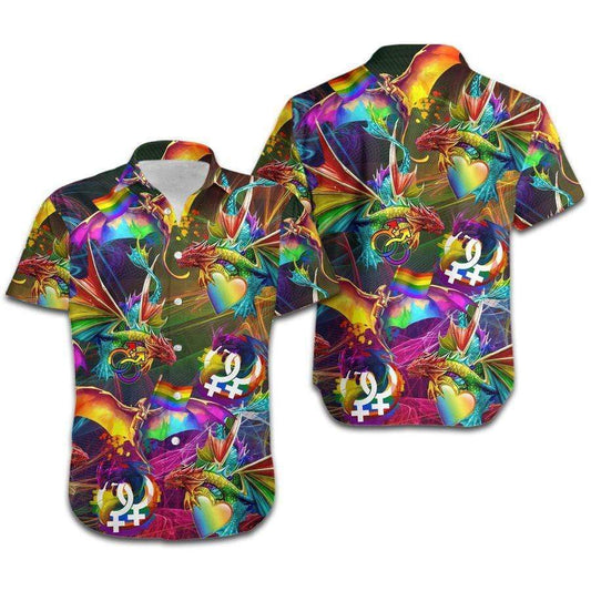 Hawaiian Aloha Shirts Lgbt Dragon Rainbow