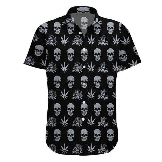 Hawaiian Aloha Shirts Black Weed Rose And Skull