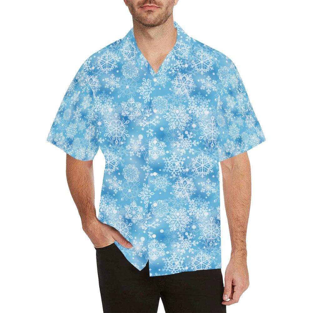 Snowflake Blue Print Design Hawaiian Shirt