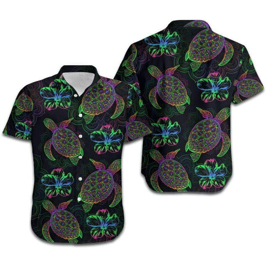 Hawaiian Aloha Shirts Mandala Sea Turtle With Hibiscus