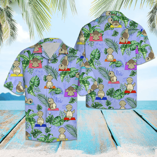 Funny Turtle Yoga Practice Hawaiian Shirts #L