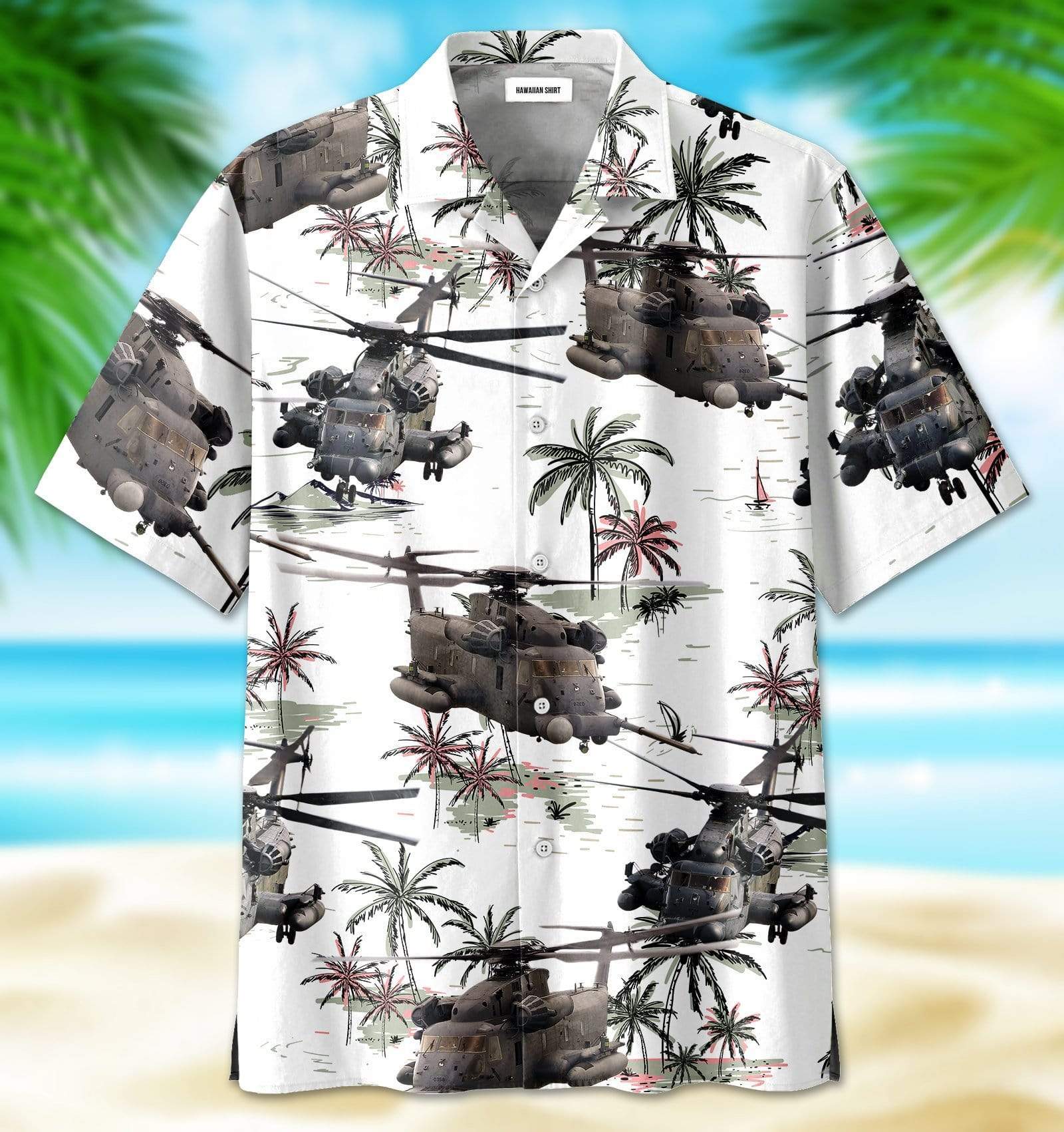 White Pattern Sikorsky Mh-53 Pave Low Hawaiian Aloha Shirts Or Beach Shorts