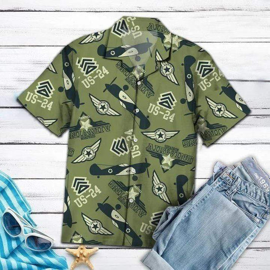 Military Ww2 Us-24 Airwing Us Air Force Olive Unisex Hawaiian Shirts