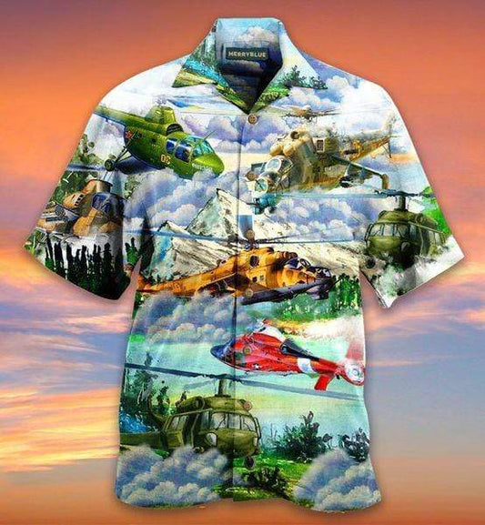 I Love Sky Helicopter Unisex Hawaiian Aloha Shirts