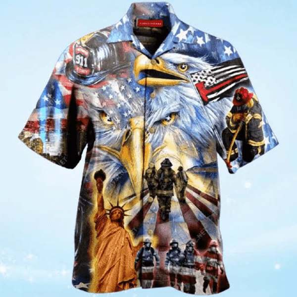 Memorial Day American Patriot Eagle Firefighter Unisex Hawaiian Shirts