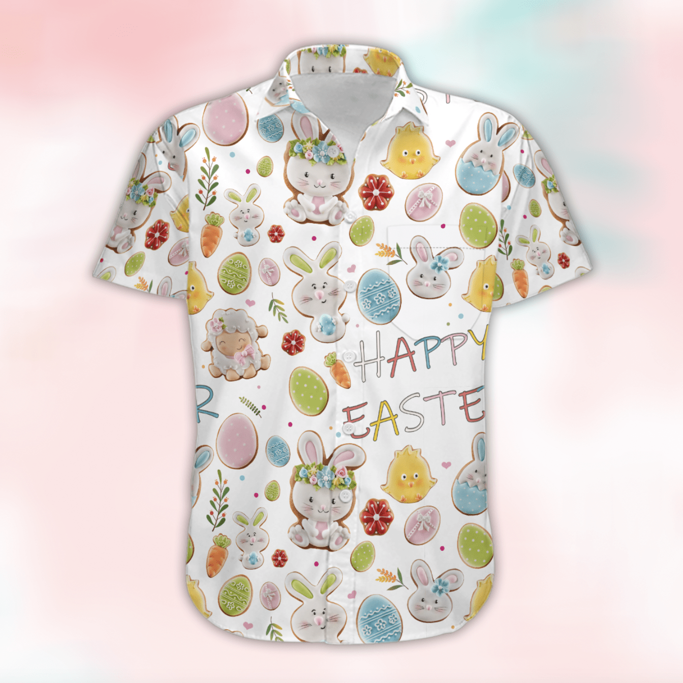 Happy Easter White Sweet Bunny Lamb Chick Cookies Hawaiian Aloha Shirts #DH