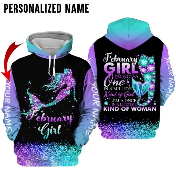 Personalized Name February Girl Was Born in February 3D All Over Printed Unisex Hoodie US Size