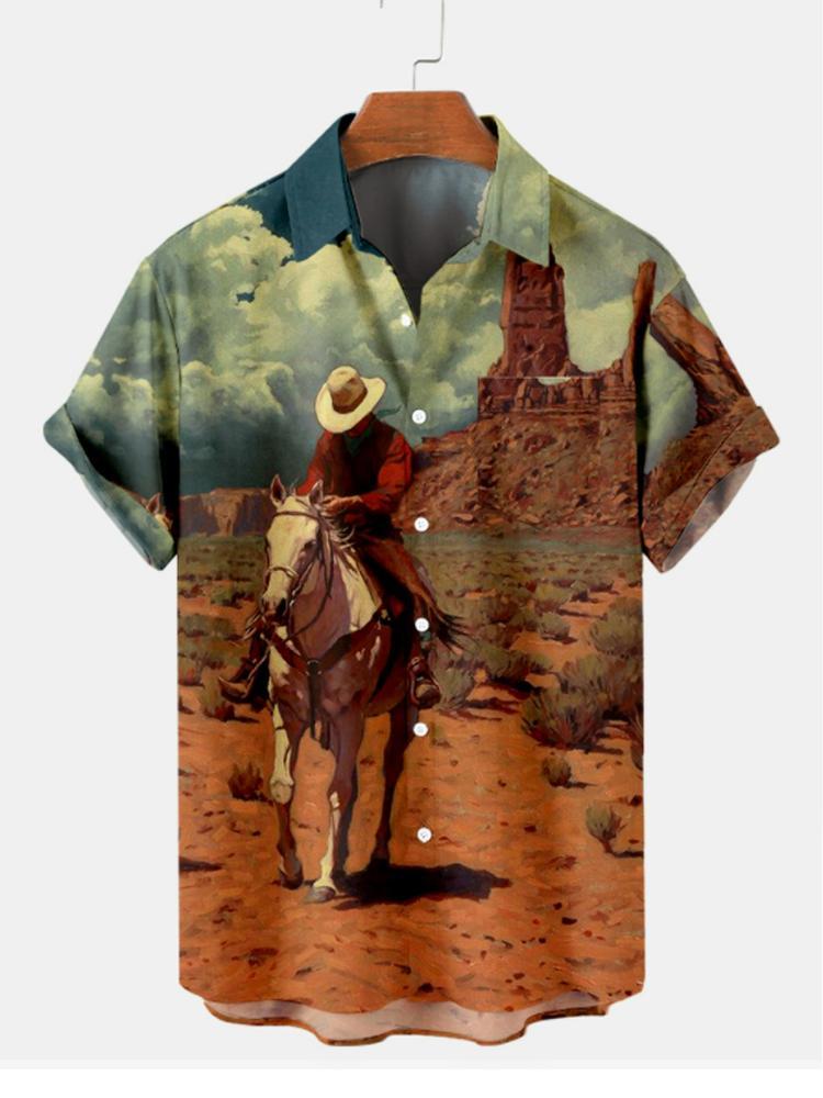 Western Desert Cowboy Casual Short Sleeve Shirt Hawaiian