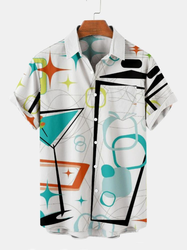 Cup Pattern Printed Mens Short Sleeve Shirt Hawaiian