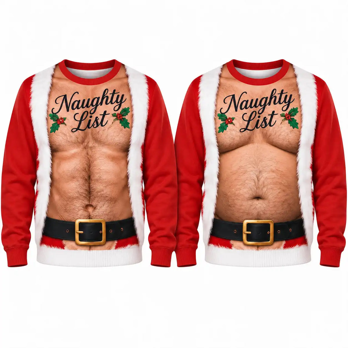 Hairy Chest Christmas Sweatshirt – Funny Ugly Christmas Santa 3D All Over Print Design