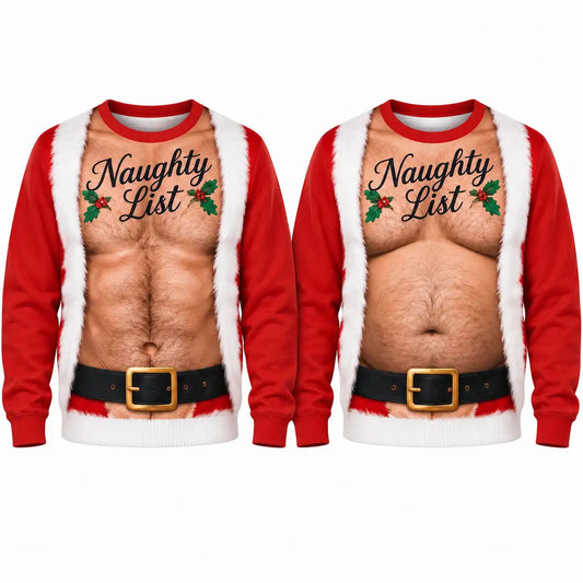 Hairy Chest Christmas Sweatshirt – Funny Ugly Christmas Santa 3D All Over Print Design