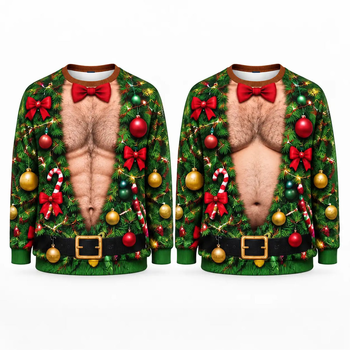 Hairy Chest Christmas Tree Sweatshirt – Funny Ugly Christmas Graphic 3D All Over Print Design