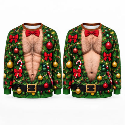 Hairy Chest Christmas Tree Sweatshirt – Funny Ugly Christmas Graphic 3D All Over Print Design