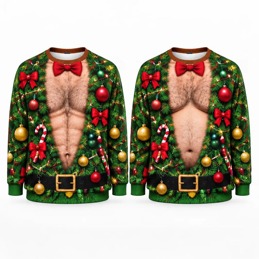 Hairy Chest Christmas Tree Sweatshirt – Funny Ugly Christmas Graphic 3D All Over Print Design