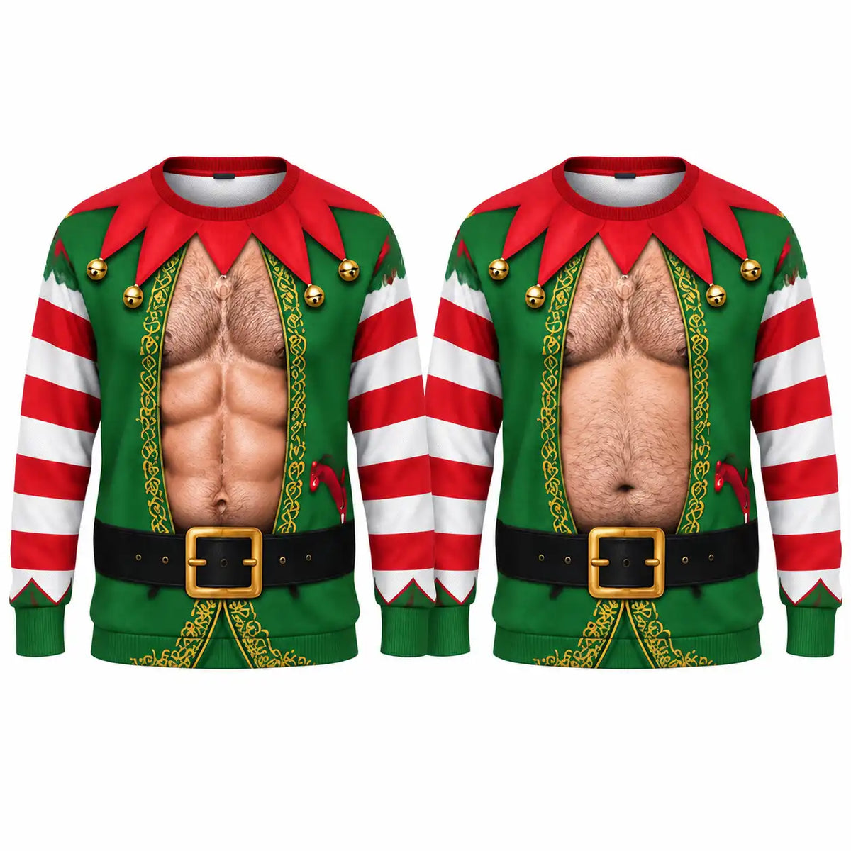 Hairy Chest Elf Sweatshirt – Funny Christmas Elf Costume 3D All Over Print Design