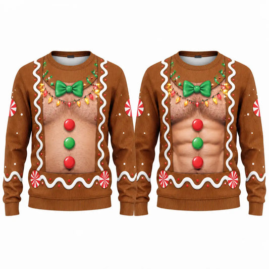 Hairy Chest Gingerbread Sweatshirt – Funny Christmas Candy Graphic 3D All Over Print Design