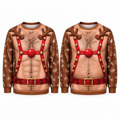 Hairy Chest Reindeer Sweatshirt – Funny Rudolph Christmas Costume 3D All Over Print Design
